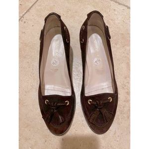 Bruno Magli brown suede block heel pumps